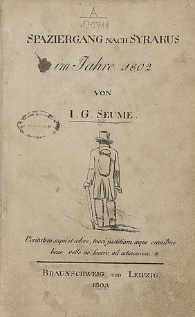 Zeichnung eines Spaziergängers in Rückansicht, Titelvignette des Buches Spaziergang nach Syrakus im Jahre 1802, Braunschweig und Leipzig 1803