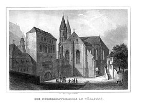 Zeichnung der Kirche Sankt Burkard in Würzburg