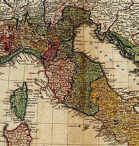 Ausschnitt aus einer historischen Landkarte mit eingezeichneter Reiseroute.