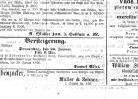 Anzeige für eine Versteigerung durch Samuel Adler.