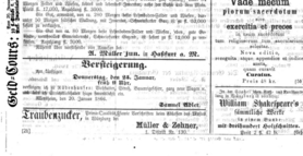 Anzeige für eine Versteigerung durch Samuel Adler.