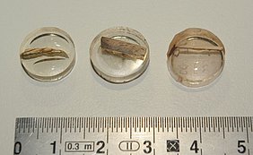 Drei kleine Holzsplitter. Sie werden aufgehoben.