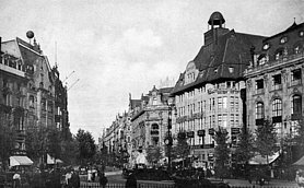 Schwarz-Weiß Fotografie der Einkaufsstraße Zeil in Frankfurt von 1910.