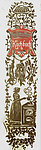 Buchrücken des Lindauer Kochbuches von 1895 mit Gugelhupf, abgehängtem Hasen, Fisch und Geflügel und Köchin mit Suppentopf